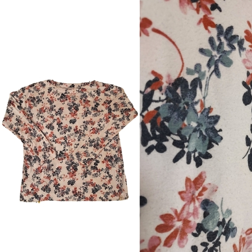 J. Jill medium boatneck white delicate floral shirt long sleeves Spring